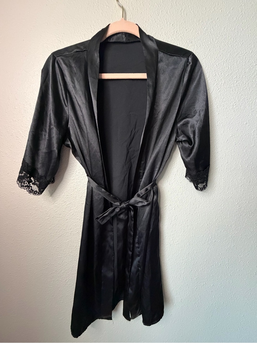 Black Satin Lace-Trim Robe - Women's Intimates